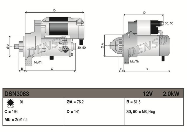 Denso Starter Motor DSN3083 - image 3