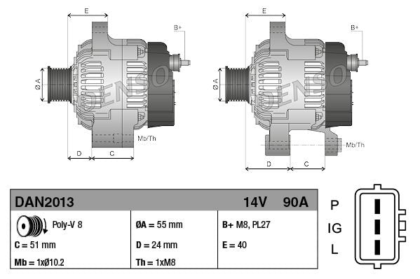 Denso Alternator DAN2013 - image 3