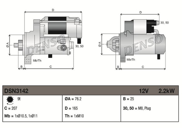 Denso Starter Motor DSN3142 - image 3