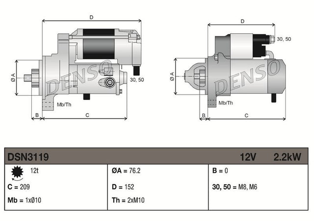 Denso Starter Motor DSN3119 - image 3