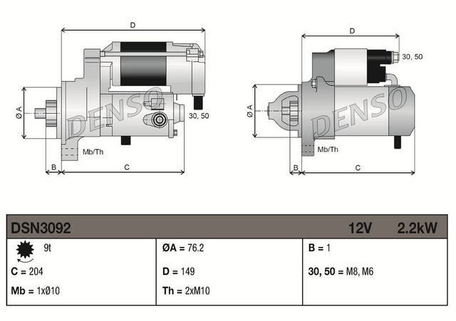 Denso Starter Motor DSN3092 - image 3