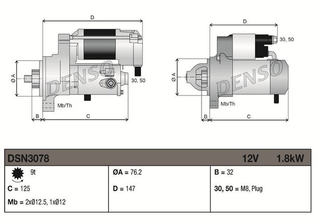 Denso Starter Motor DSN3078 - image 3