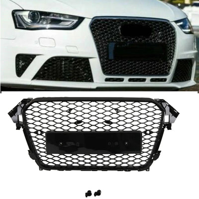 Fits Audi A4 B8.5 11-15 Bumper Grille Honeycomb Gloss Black RS4 Style - tradevehicleparts.co.uk