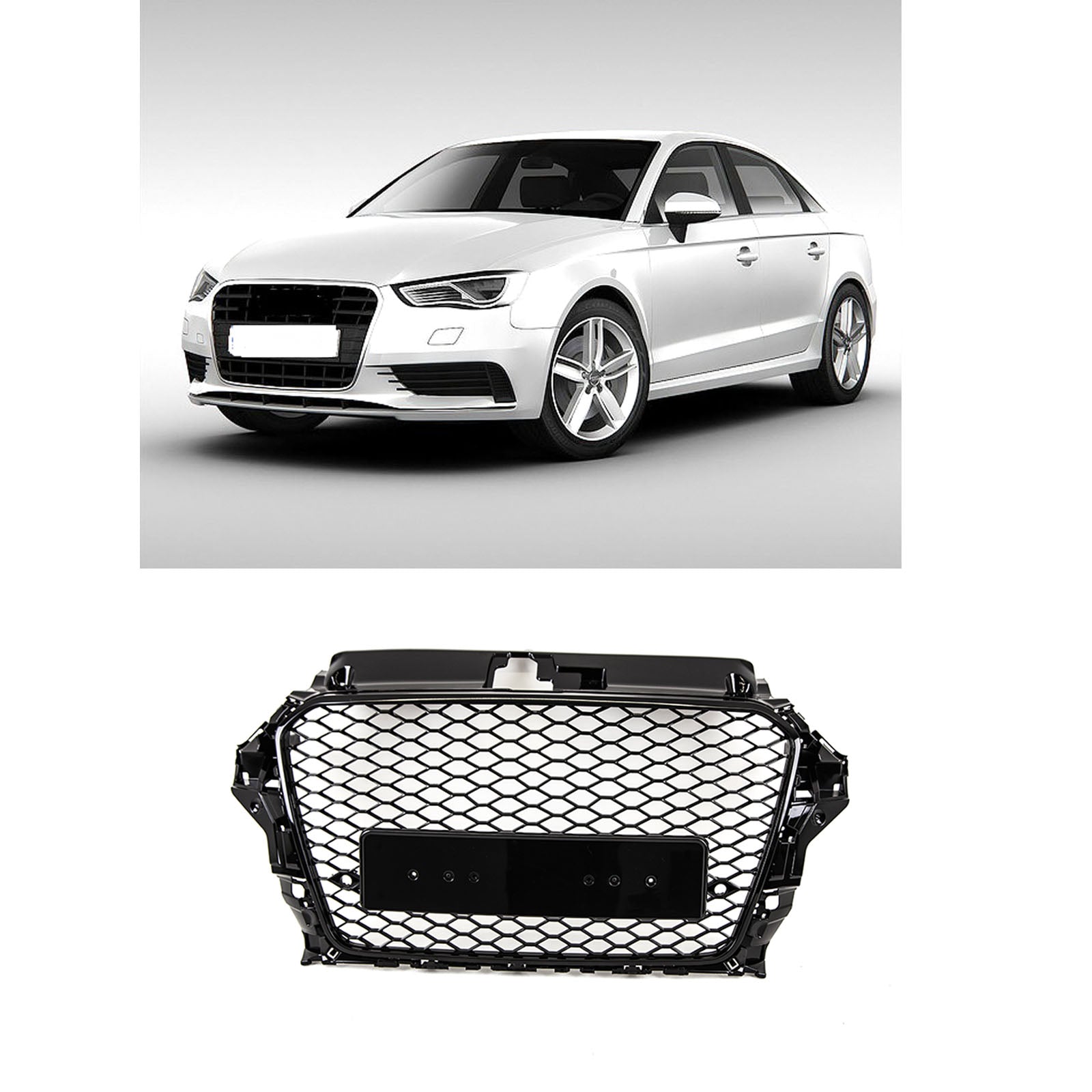 Audi A3 S3 8V 2012-2016 Front Bumper Main Grille Gloss Black RS Style Honeycomb