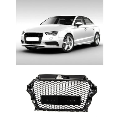 Audi A3 S3 8V 2012-2016 Front Bumper Main Grille Gloss Black RS Style Honeycomb - tradevehicleparts.co.uk
