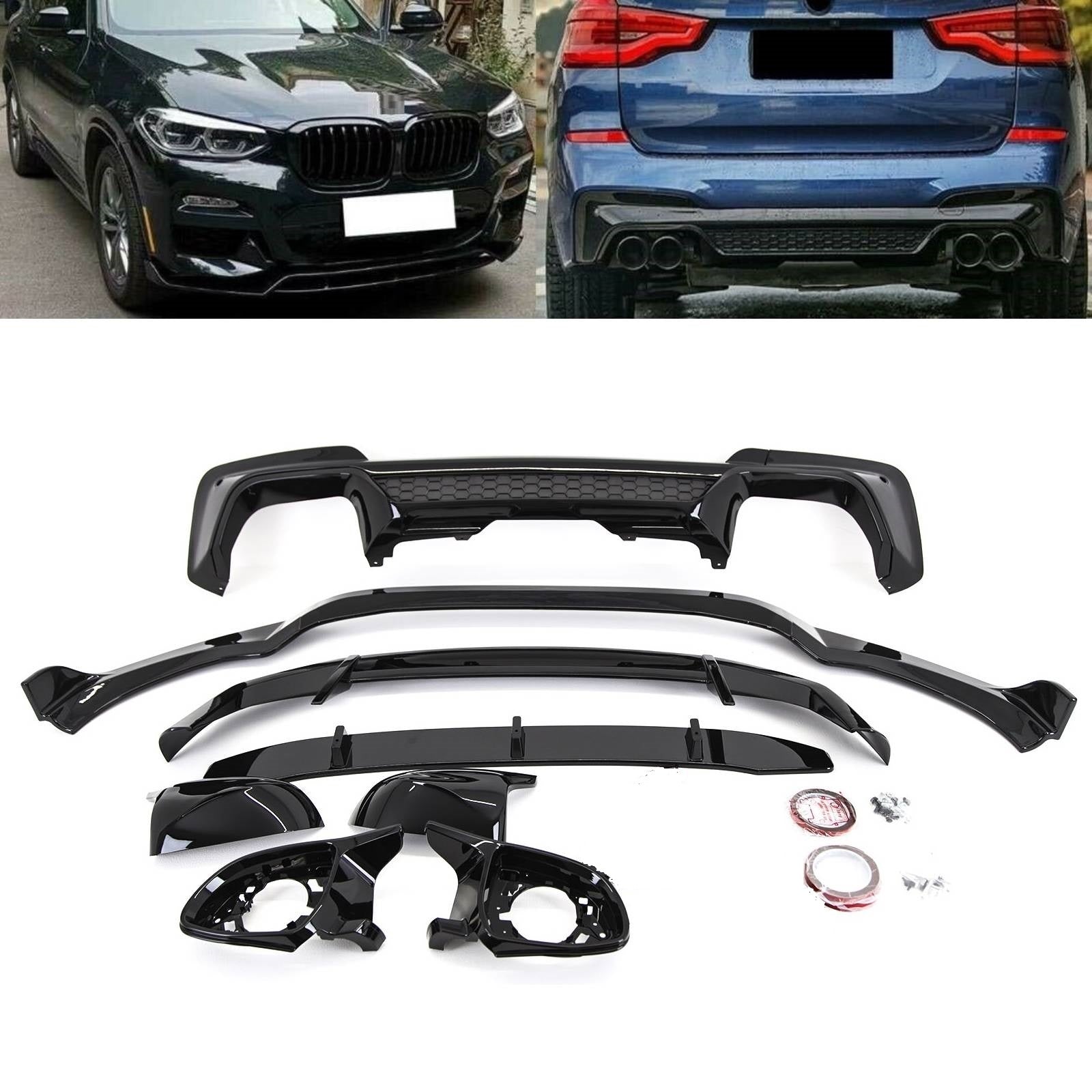 Fits BMW X3 G01 M Performance Style Body Kit Front Lip Splitter Spoiler & Rear Diffuser
