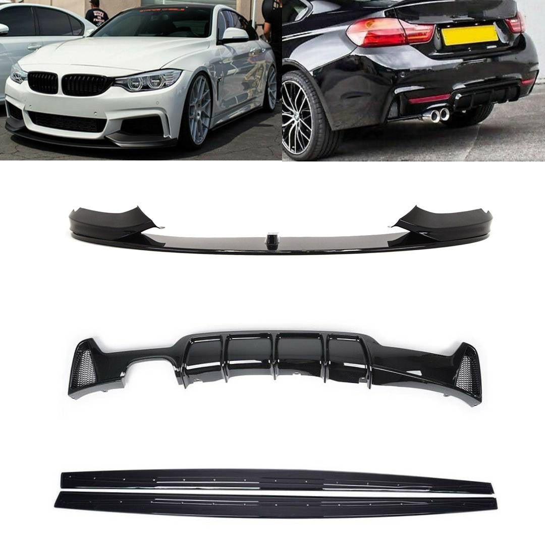 Fits BMW 4 Series F32 F33 F36 M Performance Style Body Kit Front Lip Side Skirt Diffuser Gloss Black