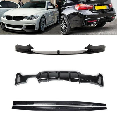Fits BMW 4 Series F32 F33 F36 M Performance Style Body Kit Front Lip Side Skirt Diffuser Gloss Black - tradevehicleparts.co.uk