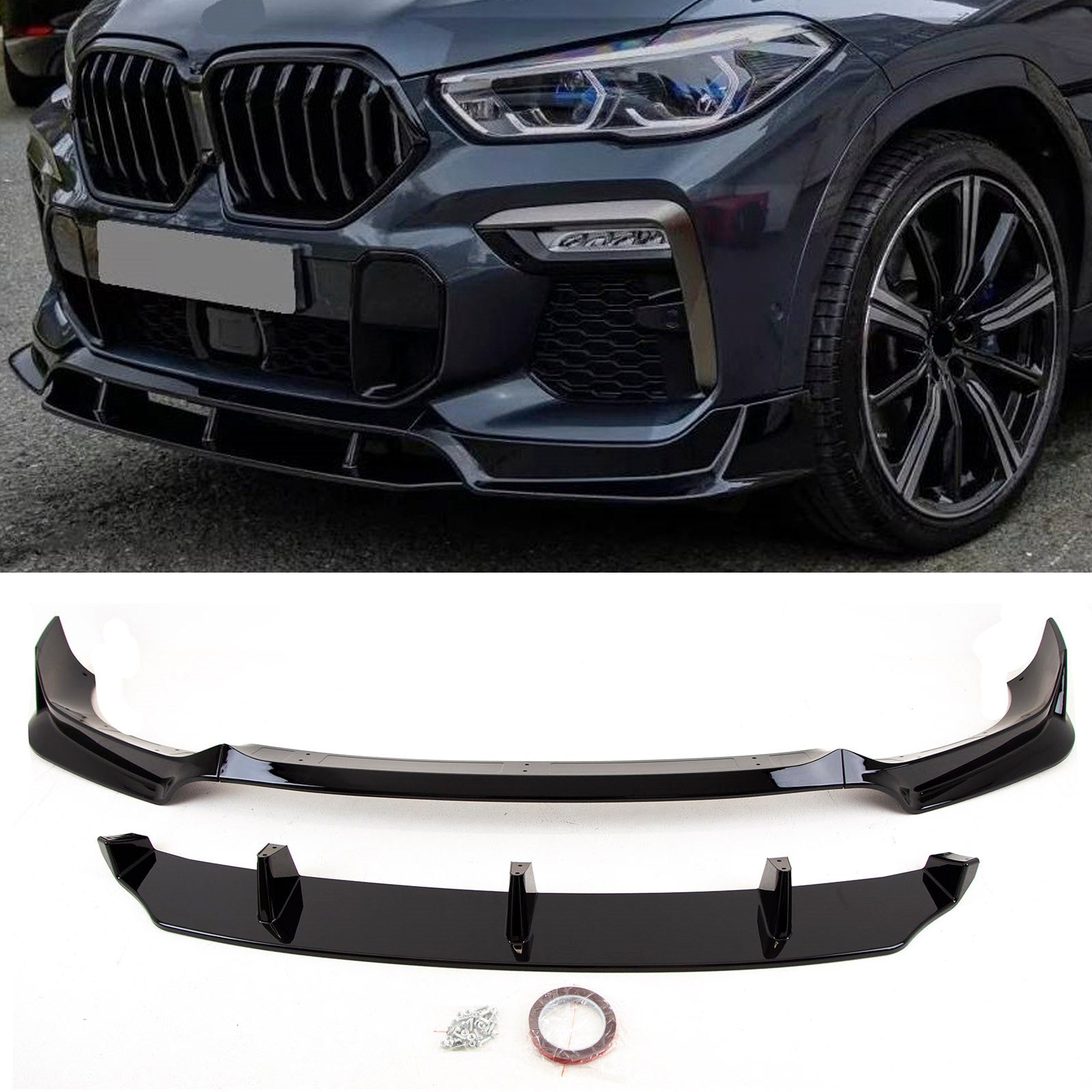 Fits BMW X6 G06 2019-2022 Front Lip Splitter Spoiler Black Series Knight Style Gloss Black