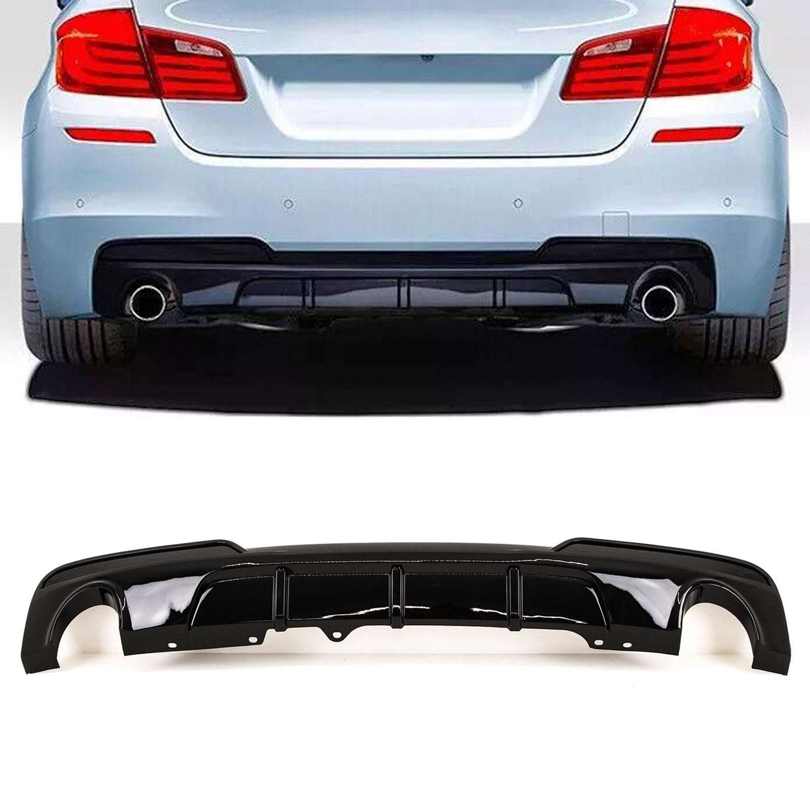 For BMW 5 Series F10 F11 Rear Bumper Diffuser Splitter Dual Exhaust M Performance Style Gloss Black