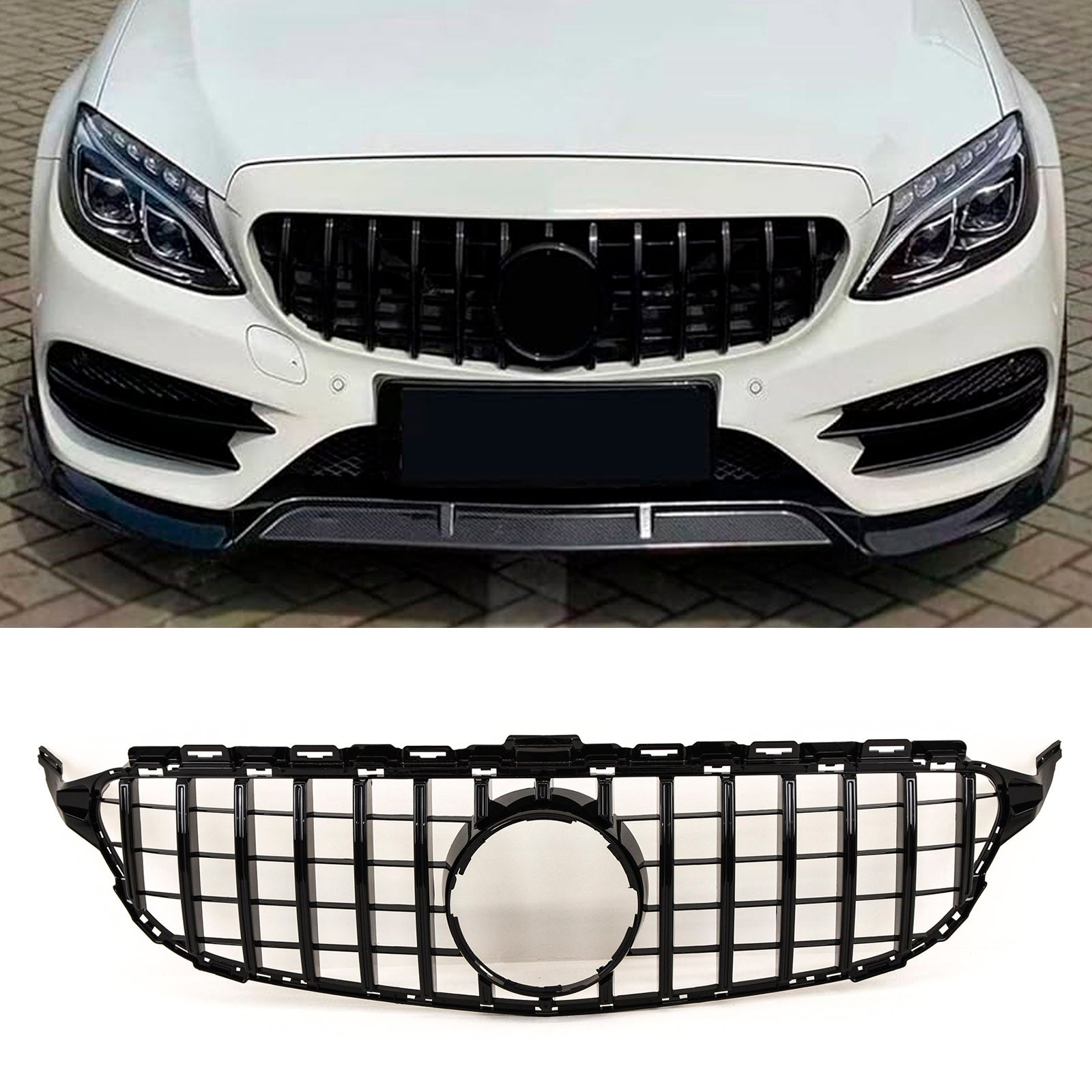 Fits Mercedes C Class W205 2014-2018 Front Bumper Grille AMG C63 Panamericana GT Style Gloss Black