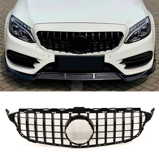 Fits Mercedes C Class W205 2014-2018 Front Bumper Grille Sport C63 Sport Gloss Black - image 2