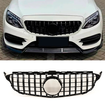 Fits Mercedes C Class W205 2014-2018 Front Bumper Grille AMG C63 Panamericana GT Style Gloss Black - tradevehicleparts.co.uk