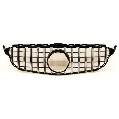 Fits Mercedes C Class W205 2014-2018 Front Bumper Grille Gloss Black With Chrome Slats