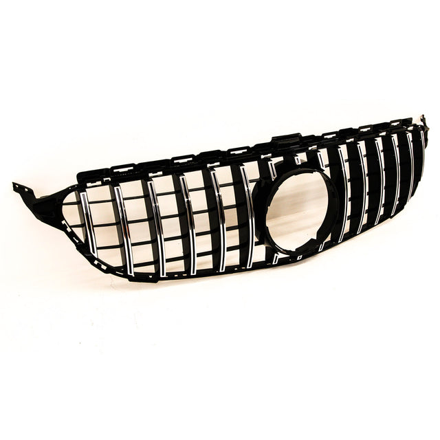 Fits Mercedes C Class W205 2014-2018 Front Bumper Grille Gloss Black With Chrome Slats - image 2
