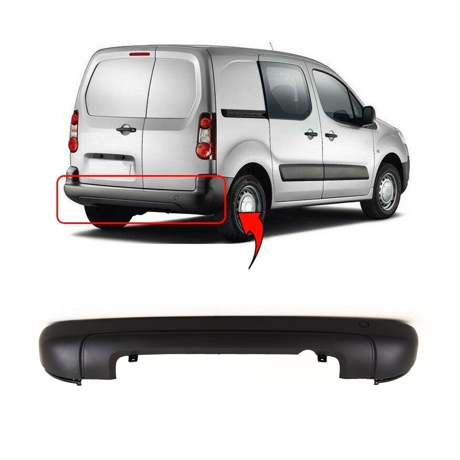 Fits Peugeot Partner 2008-2018 Rear Bumper Centre Part No Pdc Black