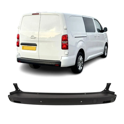 For Vauxhall Vivaro 2019-Rear Bumper LWB With 4PDC Holes & Tow Eye Cover Black - tradevehicleparts.co.uk