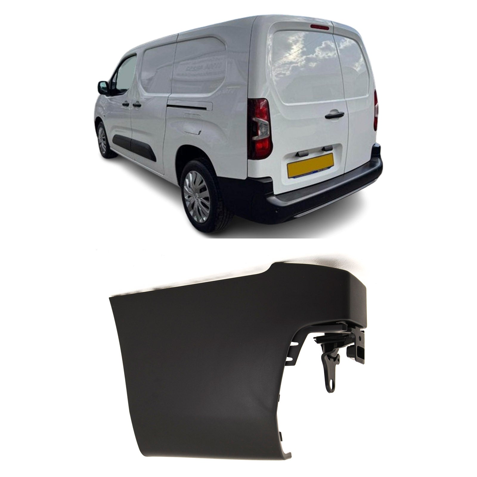 Partner Berlingo Doblo Proace Combo 2018- Rear Bumper Corner Twin Door Black For Long Wheel Base Models N/S