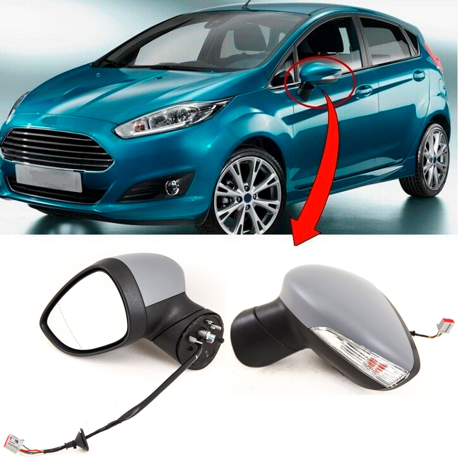 Fits Ford Fiesta 2013-2017 Door Wing Mirror Heated Electric Primed Left Manual Fold