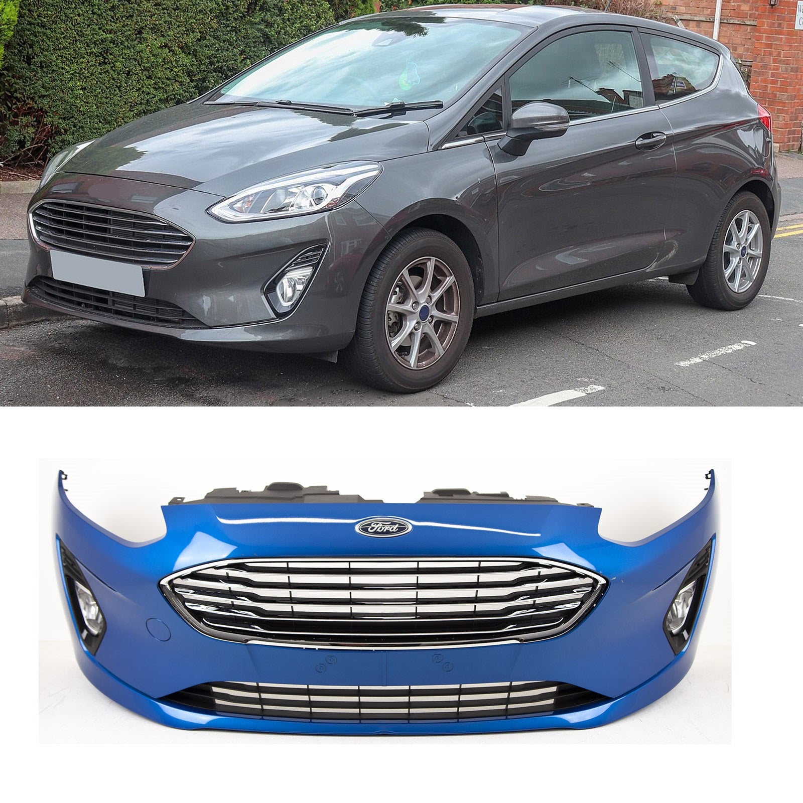 Fits Ford Fiesta Mk8 2017-2021 Front Bumper Complete With Front Main Grille Centre Lower Grille & Fog Lights Minor Skratches