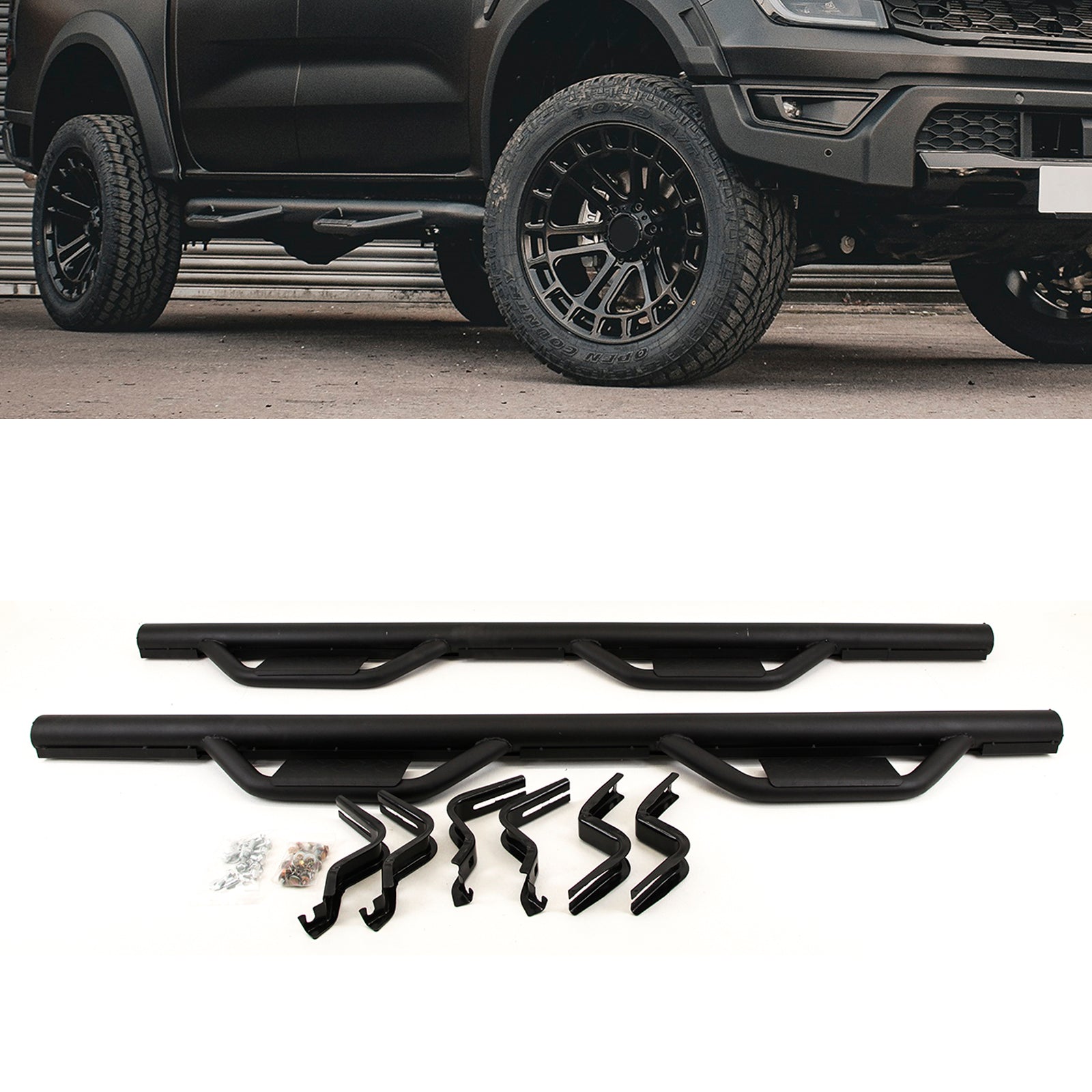 For Ford Ranger T6 T7 T8 2012-2022 Running Boards Side Steps Rock Slider Style Black