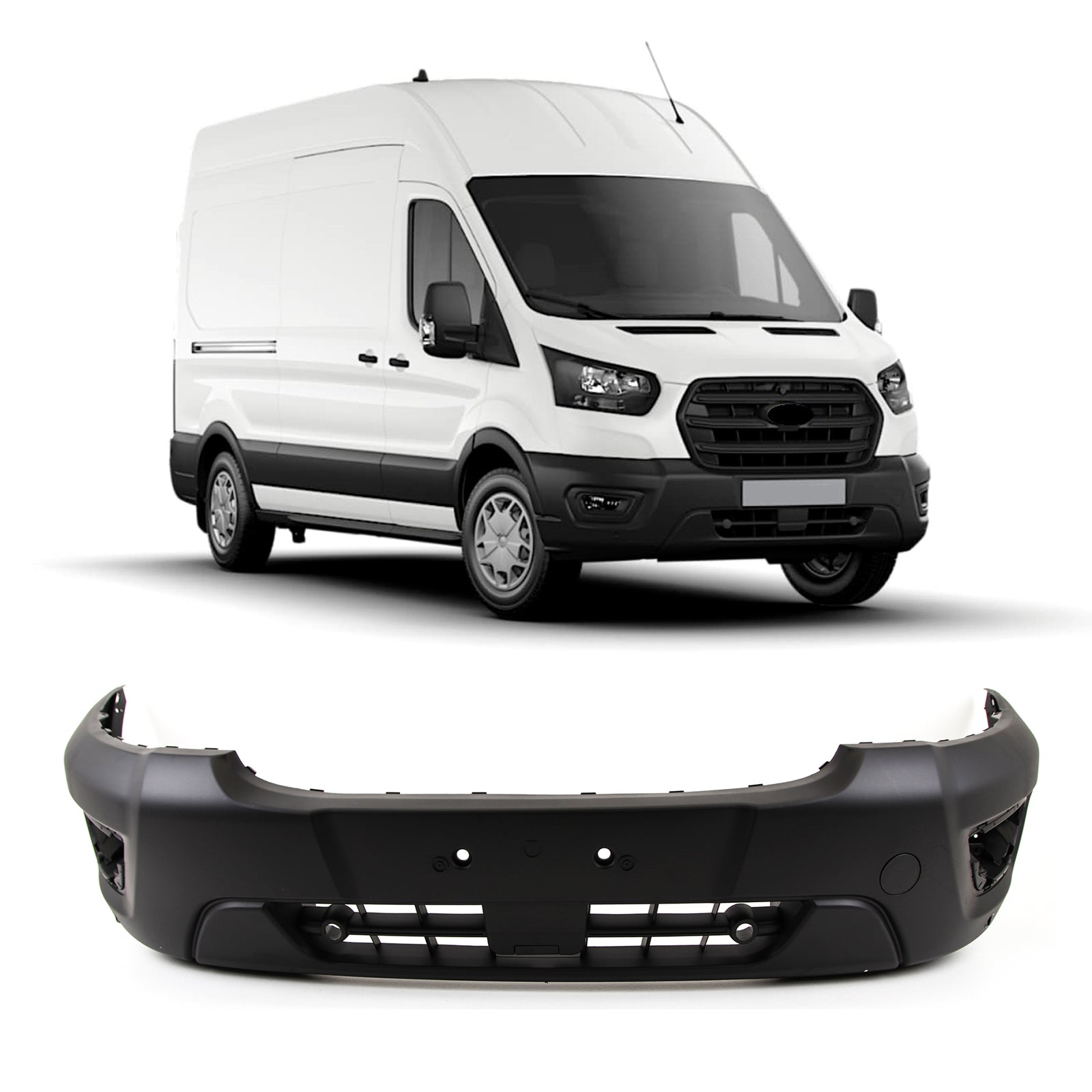 For Ford Transit MK8 2019- Front Bumper With PDC & With Tow Eye Cover Black
