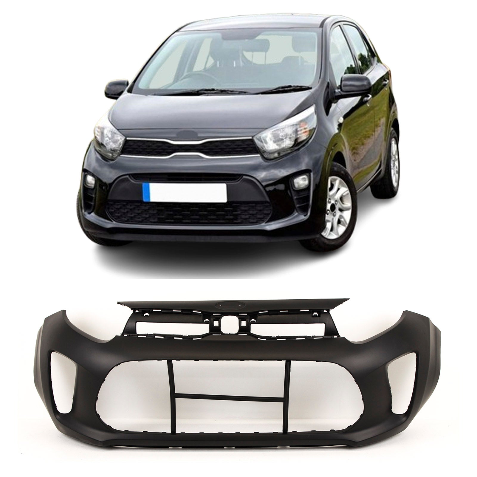 Fits Kia Picanto 2017- Front Bumper Mat Black With Fog Holes