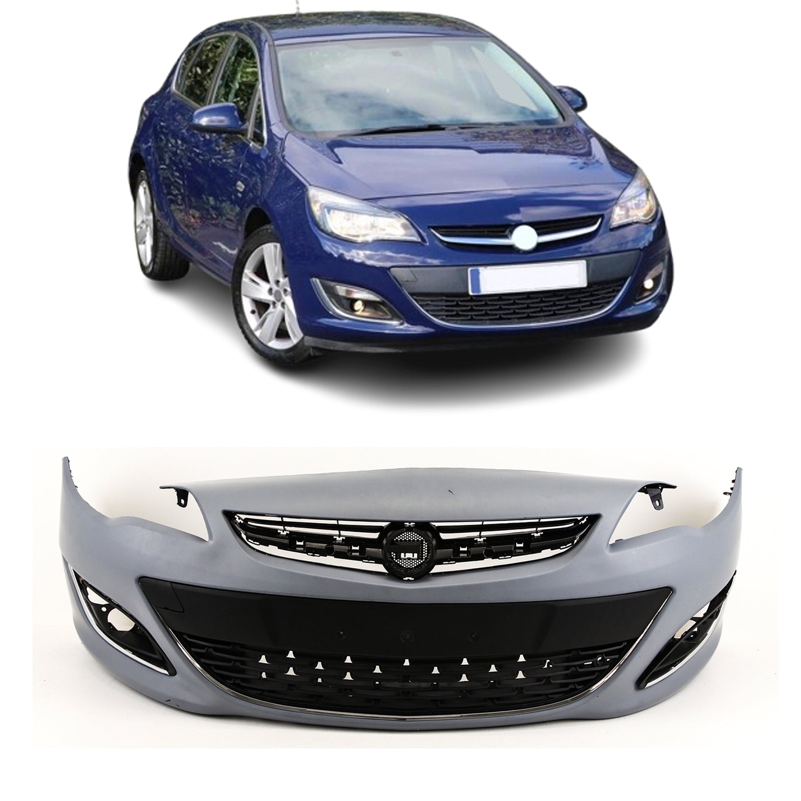 Vauxhall Astra J 5Dr 2012-2015 Front Bumper Primed With Grilles Without PDC Or Washer Holes