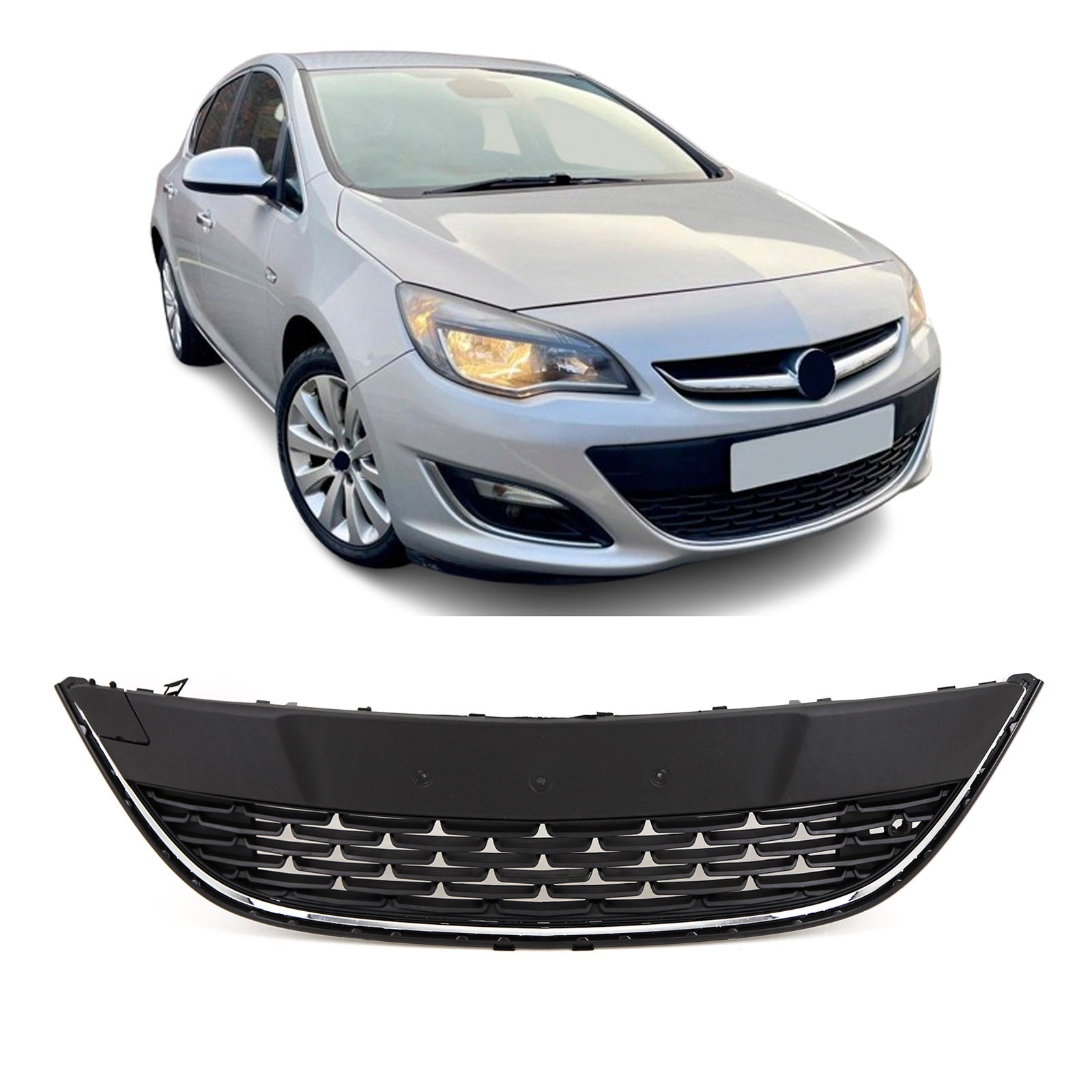 For Vauxhall Astra J 20122015 Front Bumper Lower Grill With Chrome Trim & Plate Holder