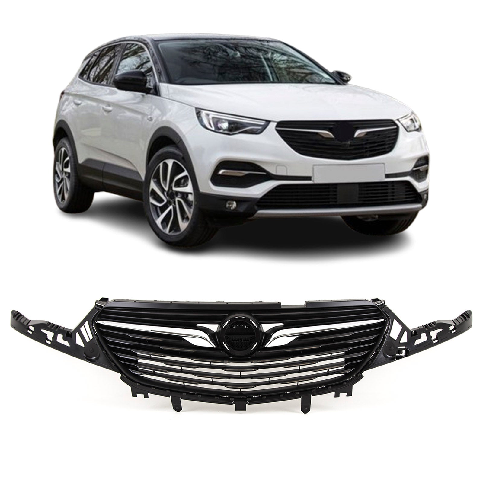 For Vauxhall Grandland X 07/2017-06/2021 Front Bumper Upper Grille With Chrome Trim