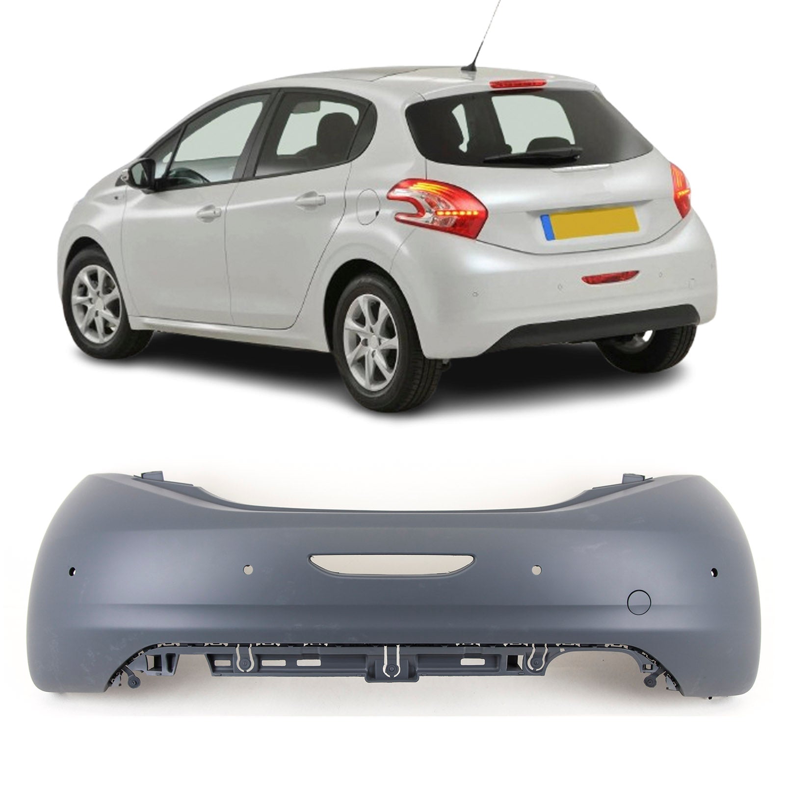 For Peugeot 208 2012-2019 Rear Bumper With PDC Primed