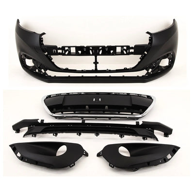 Peugeot 208 2015-2019 Front Bumper Kit Complete With Grilles Primed Without PDC Or Washer Holes - tradevehicleparts.co.uk