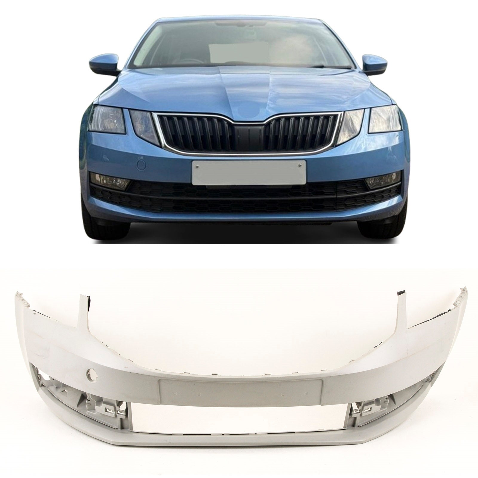 For Skoda Octavia 2017-2019 Front Bumper Primed Without PDC & Washer Holes