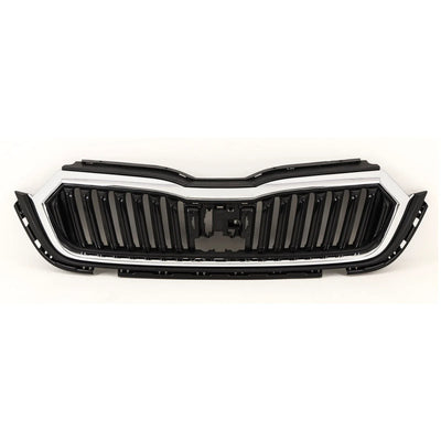 For Skoda Octavia 2020-2024 Front Bumper Main Grille Mat Black Textured With Chrome Moulding - tradevehicleparts.co.uk