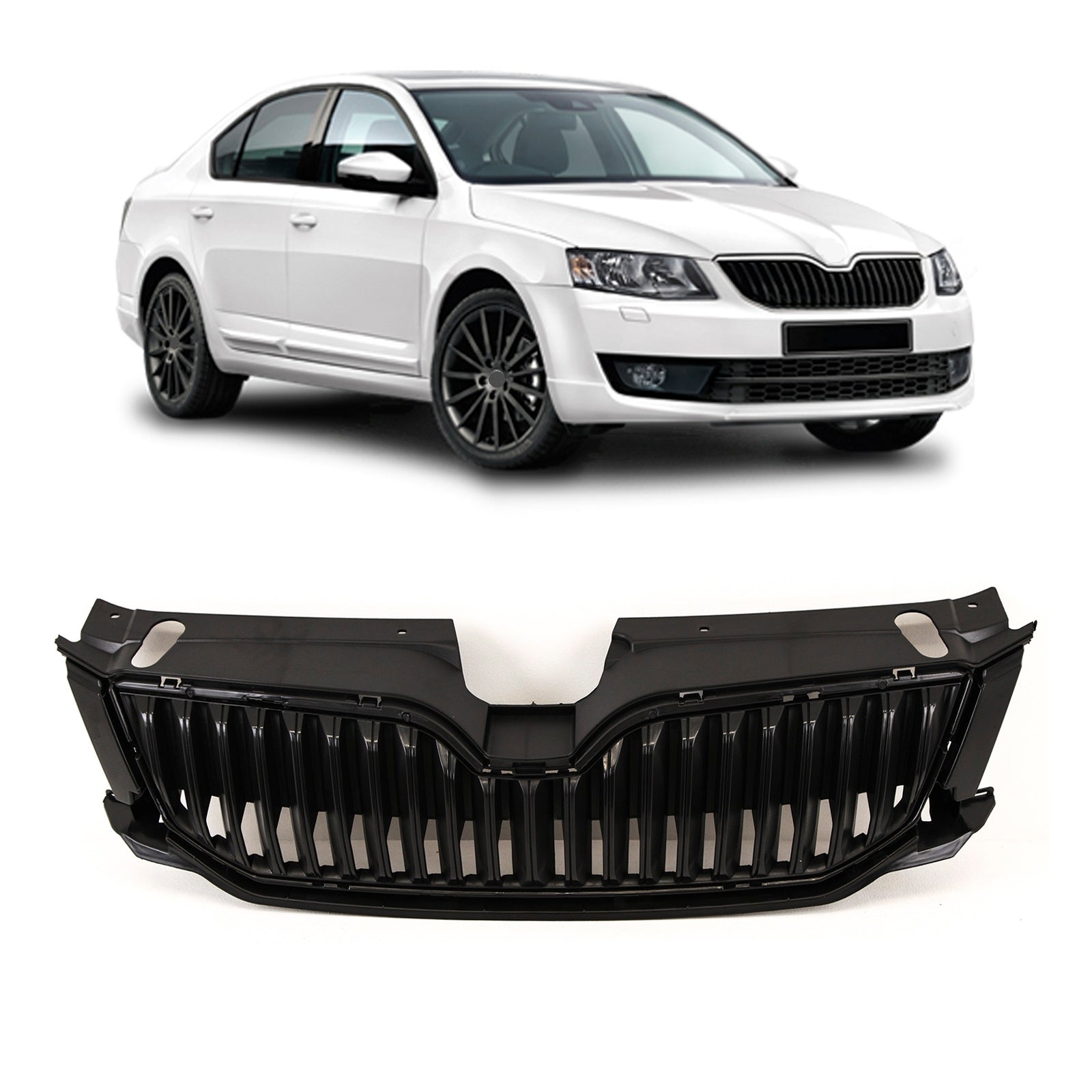 Skoda Octavia 2013-2017 Front Bumper Main Grille Mat Black Without Moulding