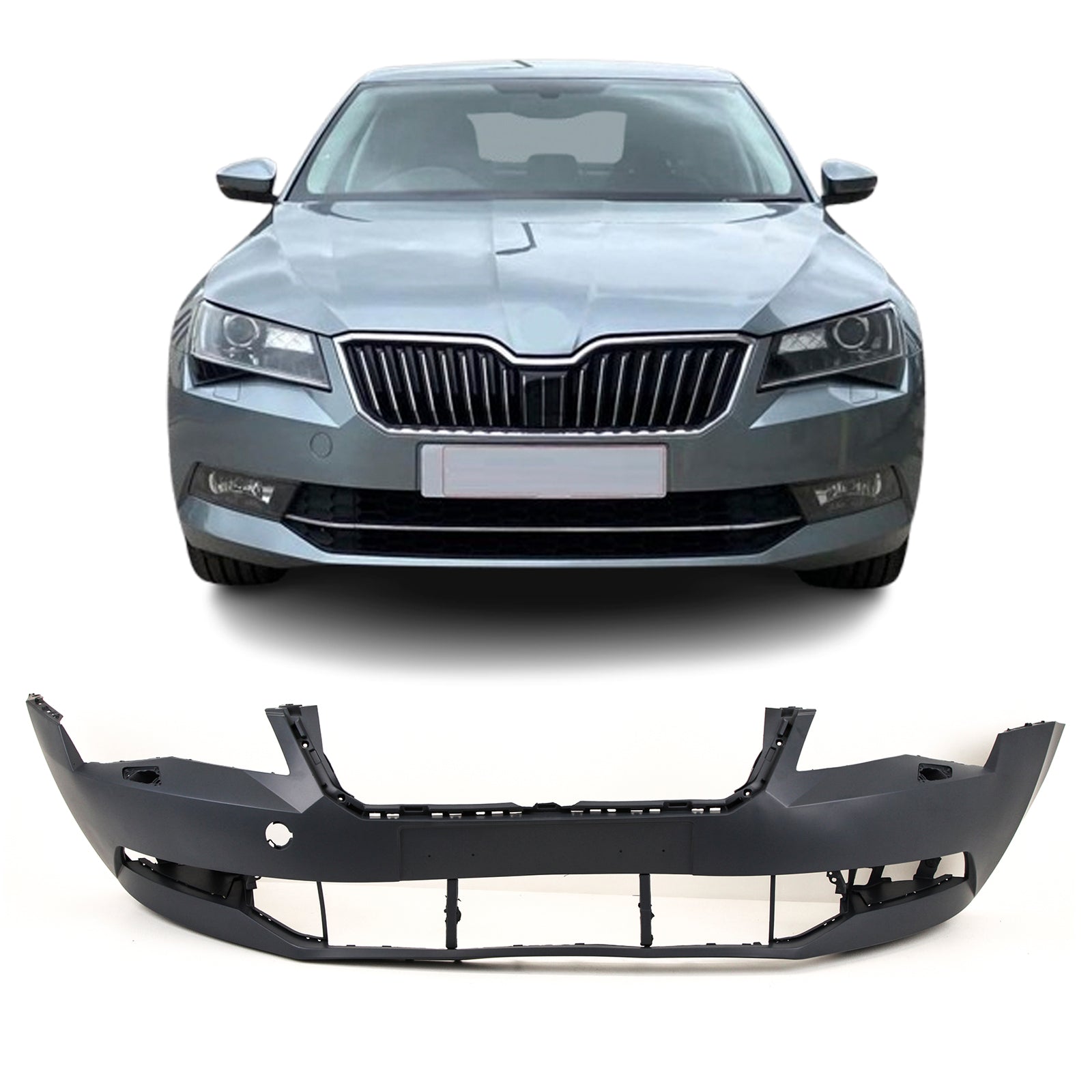 For Skoda Superb 2015 - 2019 Front Bumper Primed With Washer Holes No PDC Holes