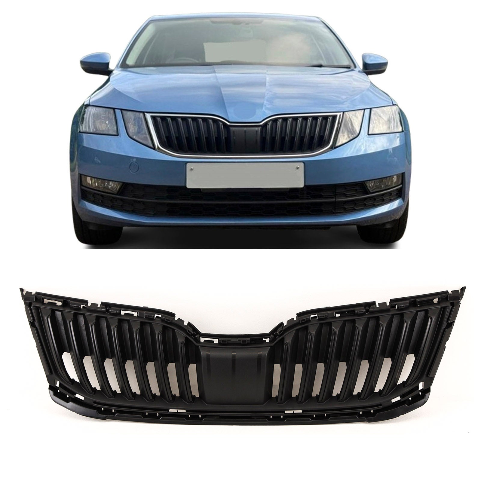 For Skoda Octavia 2017-2020 Front Grille Matt Black Textured Without Moulding