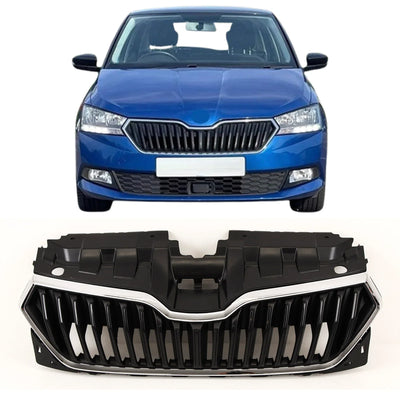 For Skoda Fabia MK3 2018-21 Front Bumper Main Grille Mat Black With Chrome Moulding - tradevehicleparts.co.uk