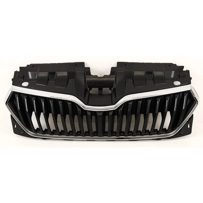 For Skoda Fabia MK3 2018-21 Front Bumper Main Grille Mat Black With Chrome Moulding - tradevehicleparts.co.uk