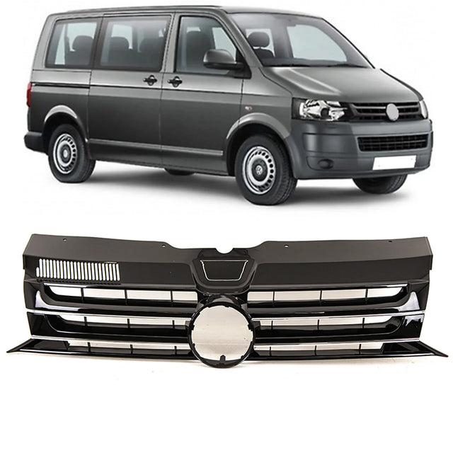 Fits VW Transporter T5.1 2010- Front Bumper Centre Grille Sportline Gloss Black With Chrome - image 2