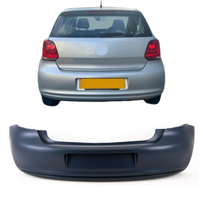 Fits VW Polo 6R 2009-2014 Rear Bumper Primed No Sensor Holes No Exhaust Cut Out - tradevehicleparts.co.uk