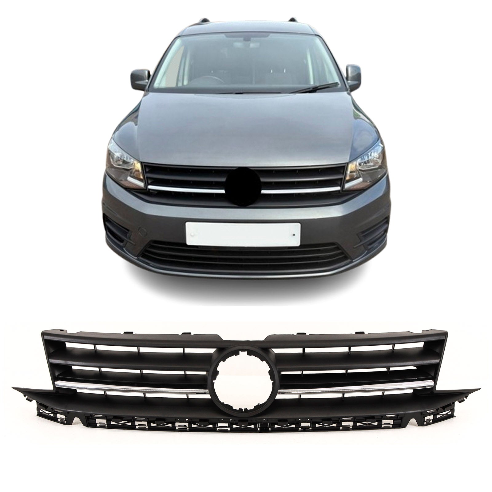 Vw Caddy 2015-2021 Front Bumper Main Grille Mat Black Textured With Chrome Moulding