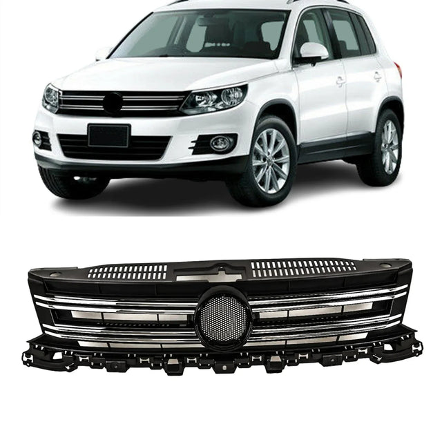 Fits VW Tiguan 2011-2016 Front Main Grille With Chrome Moulding Black - image 2