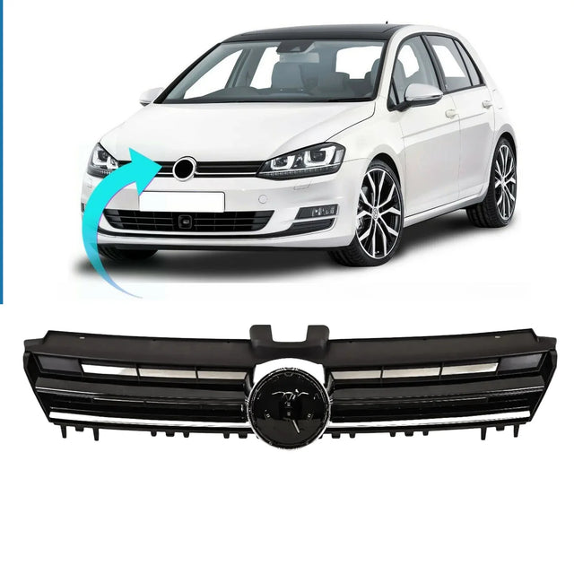 Fits VW Golf Mk7 2013- 2017 Front Bumper Main Grille Black With Chrome Moulding - image 2