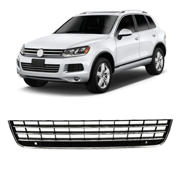 Fits VW Touareg 2011-2014 Front Lower Centre Bumper Grille Black With Chrome Moulding - image 2