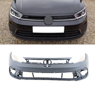 VW Polo MK6 2021- Front Bumper Without PDC & Washer Holes Primed - tradevehicleparts.co.uk