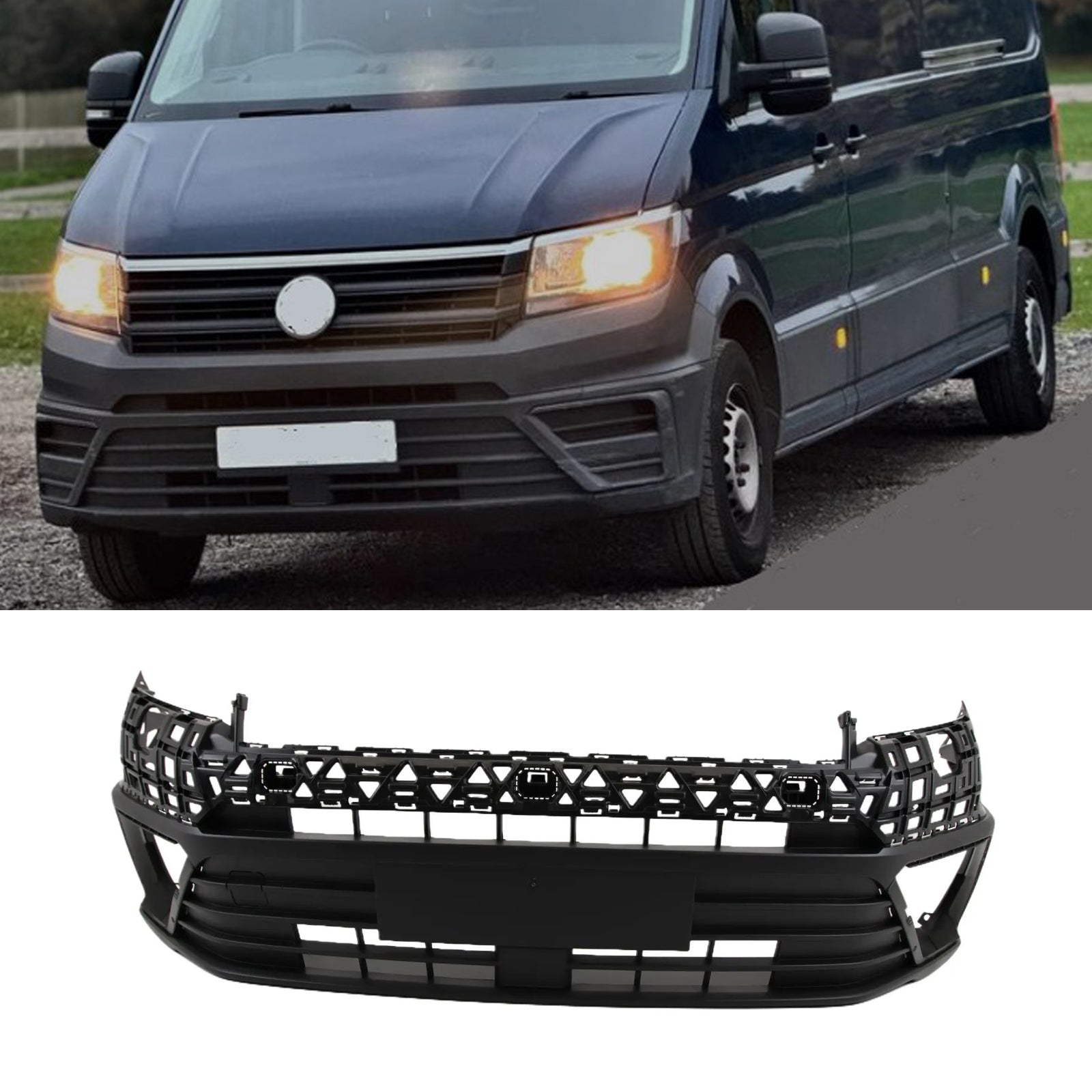 VW Crafter 2017- Front Bumper Lower Section No Parking Sensor Holes Black