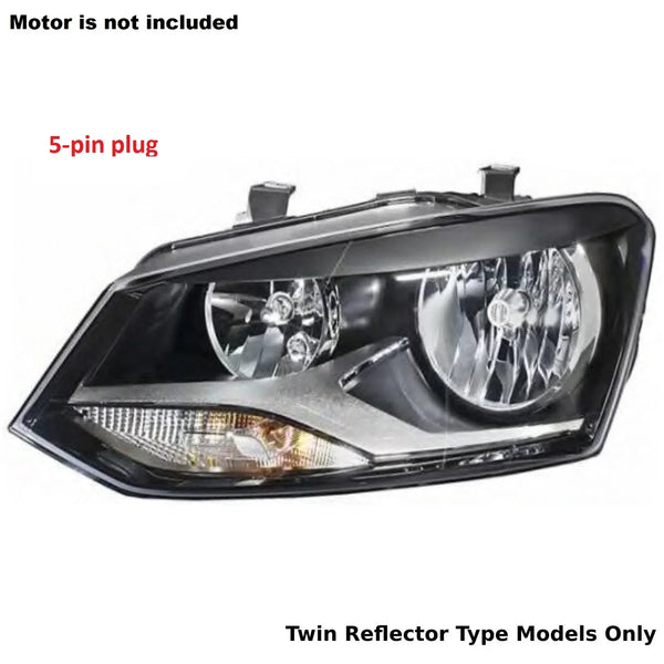 Fits VW Polo 2009-2014 Headlight Headlamp Black & Chrome Twin Reflector Type Passenger Side