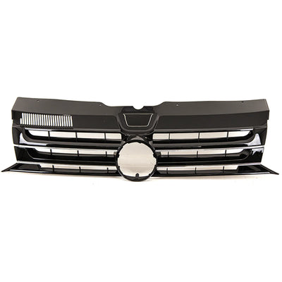 Fits VW Transporter T5.1 2010- Front Bumper Centre Grille Sportline Gloss Black With Chrome - tradevehicleparts.co.uk