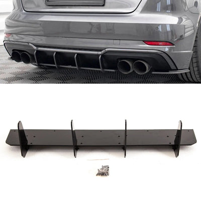 Fits Audi S3 8V Sportback 2016-2020 Rear Bumper Diffuser Spoiler Blade Style Gloss Black - tradevehicleparts.co.uk